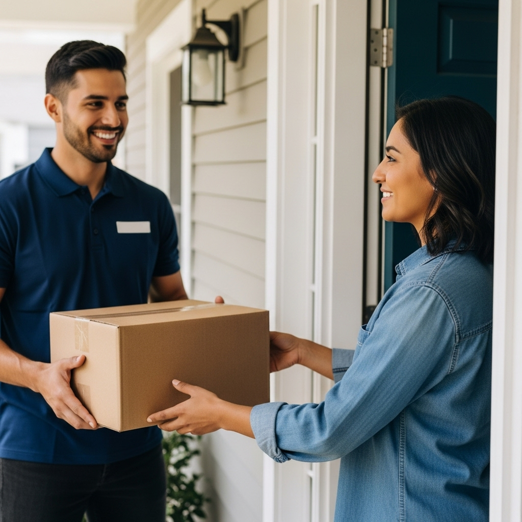 Recibiendo paquete en casa